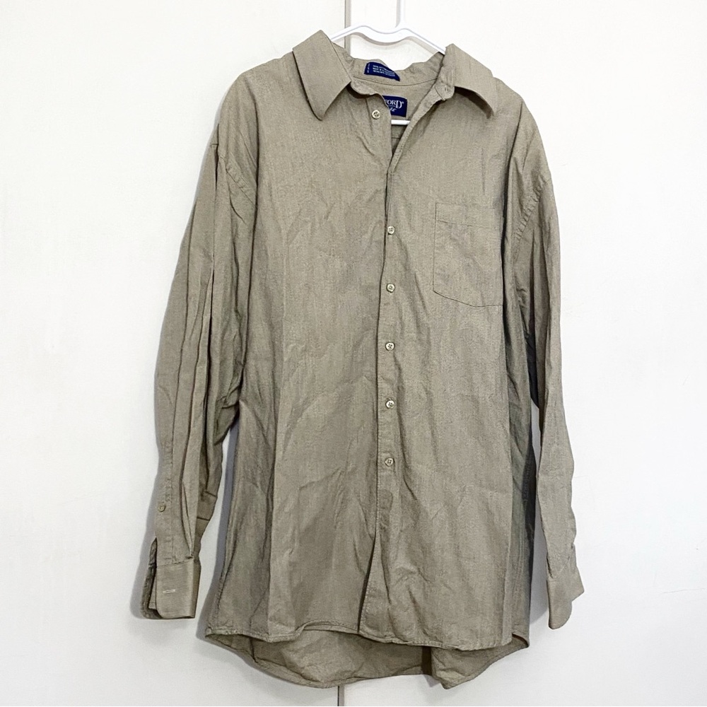 Stafford Men’s Taupe Textured Button Up Long Sleeve Cotton Shirt 17